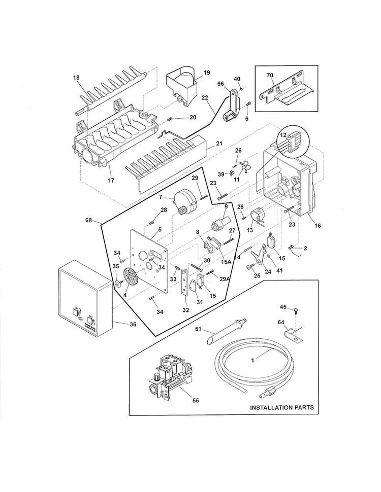 Freezer Ice Maker Diagram and Parts List for EW28BS85KS3  Electrolux Refrigerator