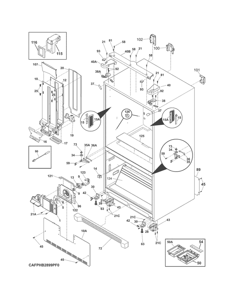 Cabinet Diagram and Parts List for FPHB2899PF4  Frigidaire Refrigerator