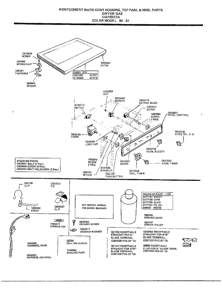 Housing, Top Panel And Mics. Parts Diagram and Parts List for 8517A  Frigidaire Dryer