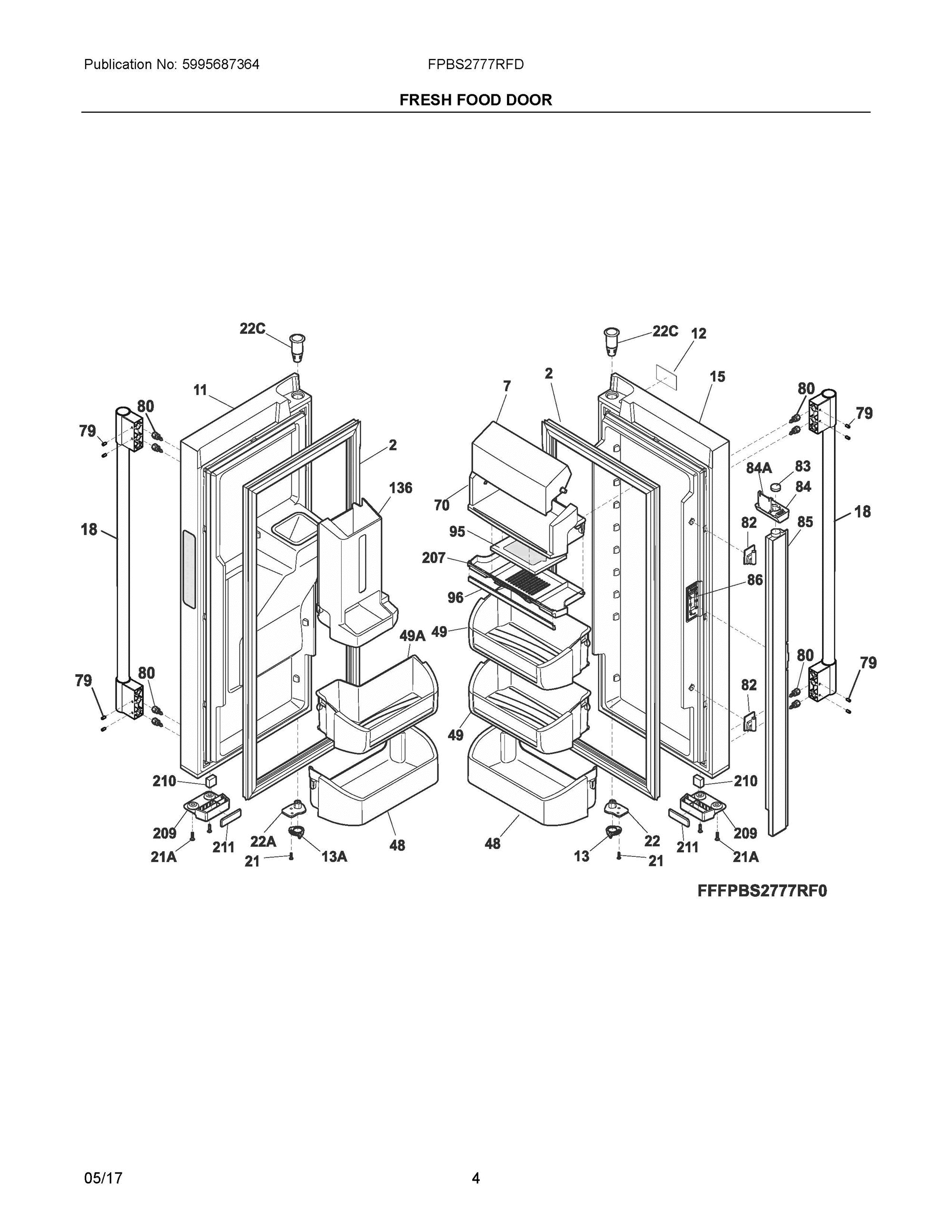03 - FRESH FOOD DOOR Diagram and Parts List for FPBS2777RFD  Frigidaire Refrigerator