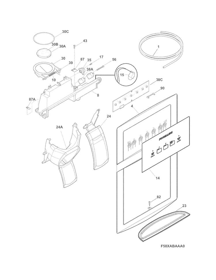 Ice & Water Dispenser Diagram and Parts List for FFHS2622MBD  Frigidaire Refrigerator