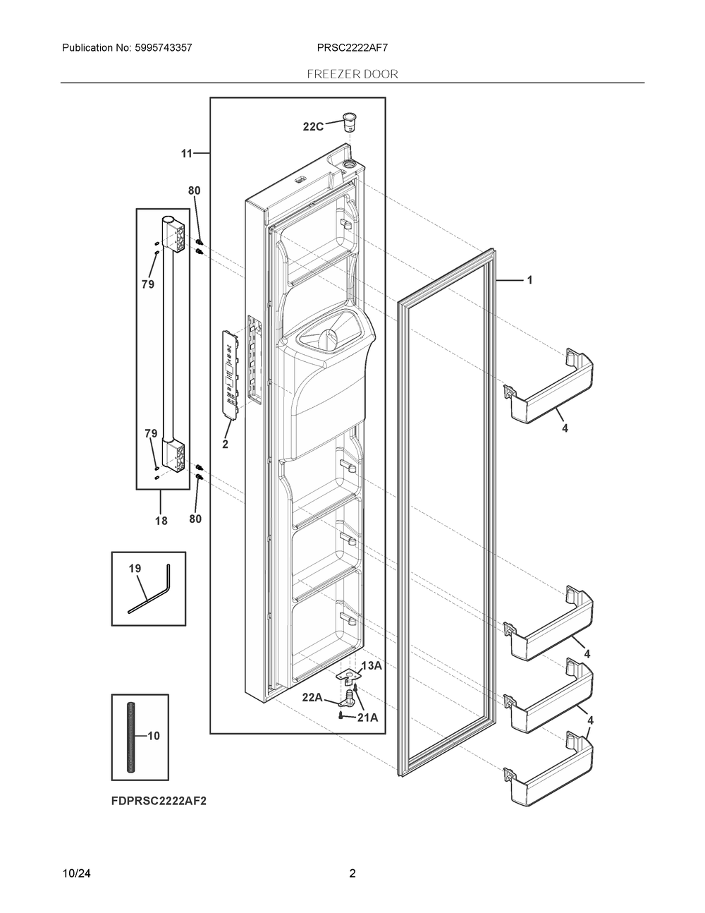 Freezer Door Diagram and Parts List for PRSC2222AF7  Frigidaire Refrigerator