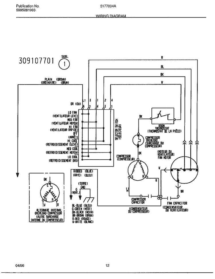 Wiring Diagram Diagram and Parts List for 5177004A  Frigidaire Air Conditioner