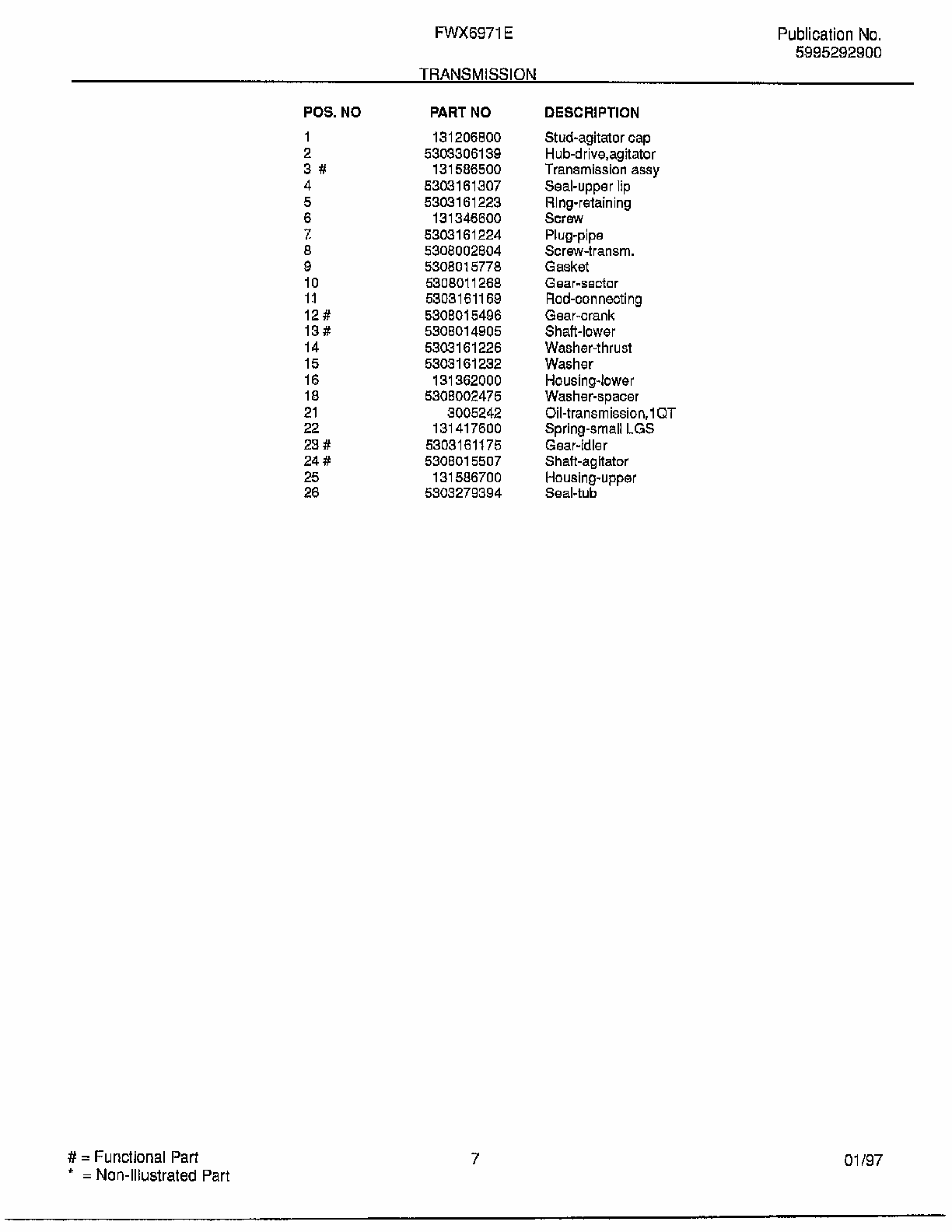 Transmission Page 2 Diagram and Parts List for FWX6971E  Frigidaire Washer