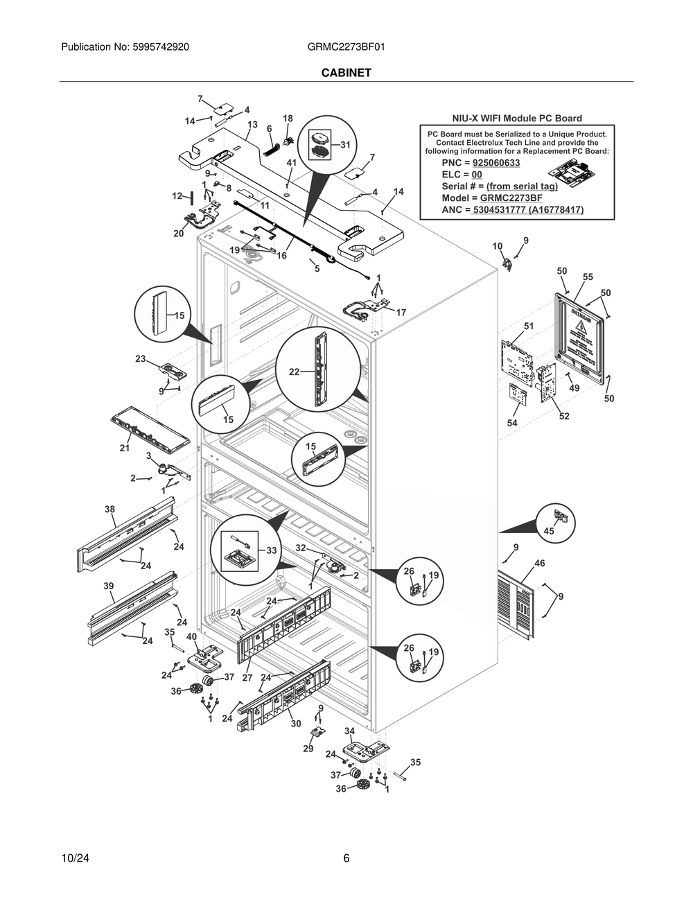 Cabinet Diagram and Parts List for GRMC2273BF01  Frigidaire Refrigerator