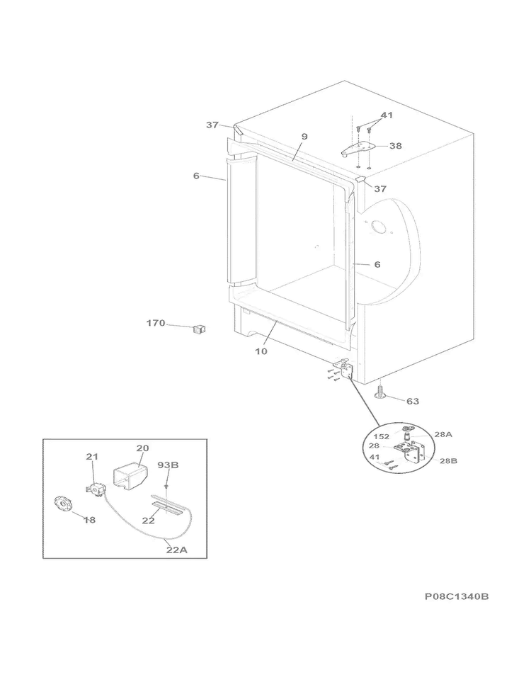 Cabinet Diagram and Parts List for FFFU13M1QWA  Frigidaire Freezer