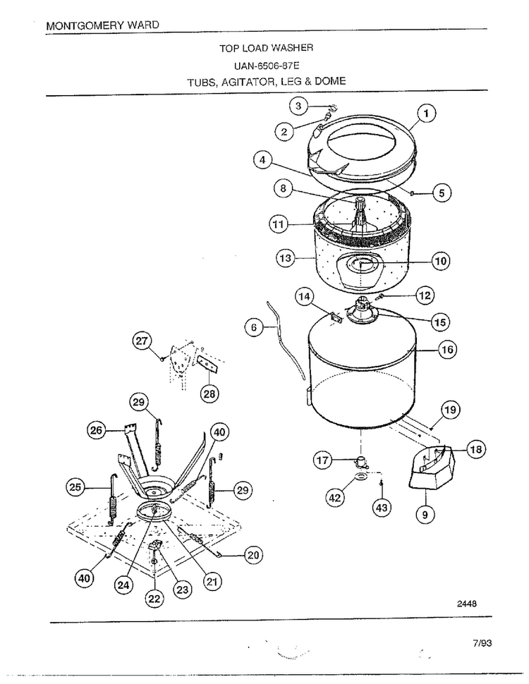 Top Load Washer/tubs/agitator/leg And Dome Diagram and Parts List for 6506-87E  Frigidaire Washer