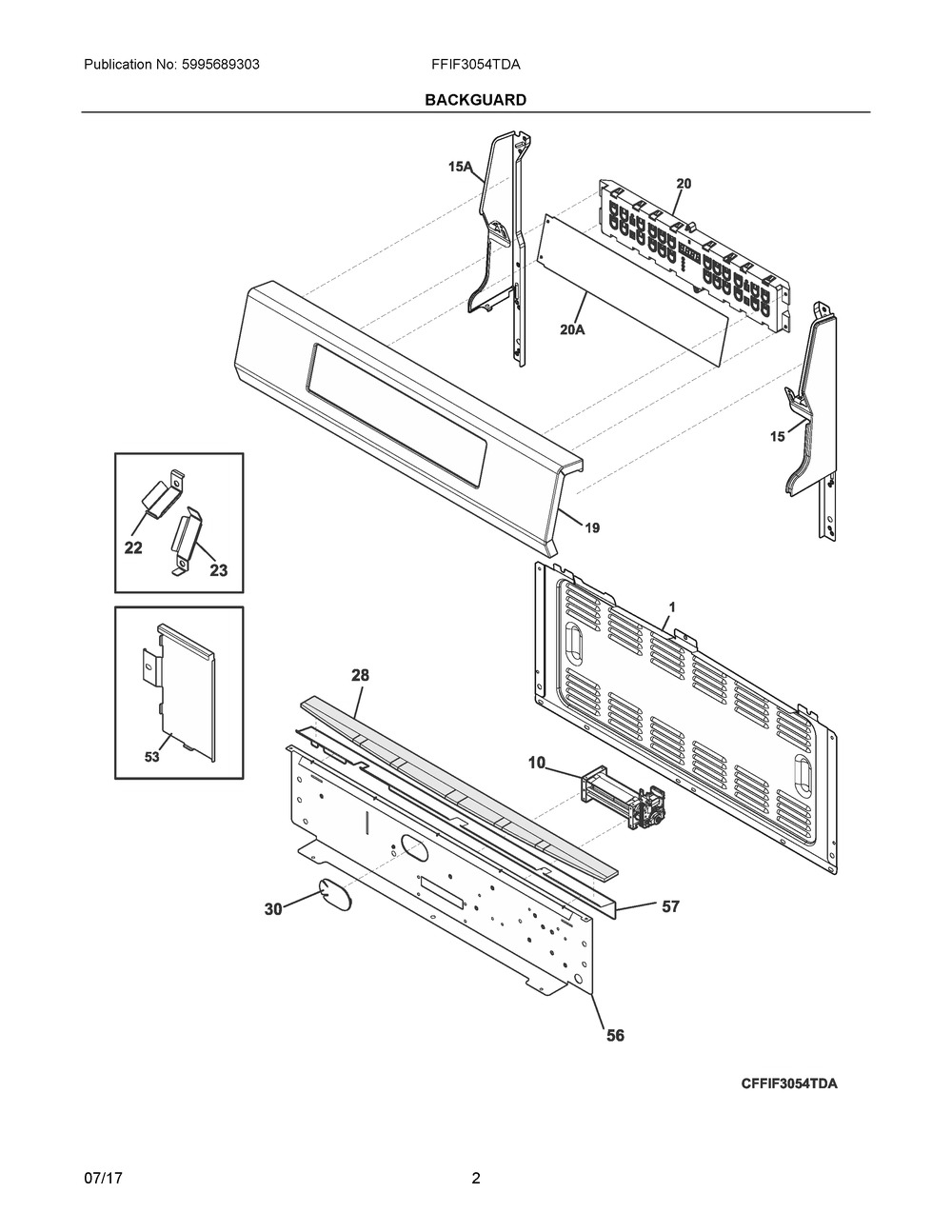 Backguard Diagram and Parts List for FFIF3054TDA  Frigidaire Range