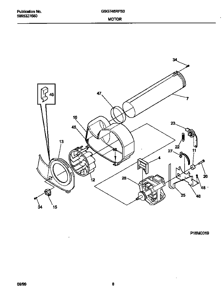 P16M0019 MOTOR, BLOWER Diagram and Parts List for GSG746RFS3  Gibson Dryer