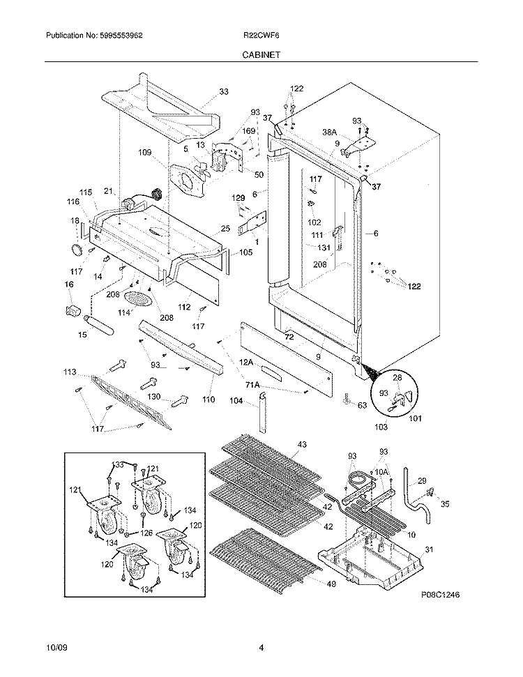 CABINET Diagram and Parts List for R22CWF6  Frigidaire Refrigerator