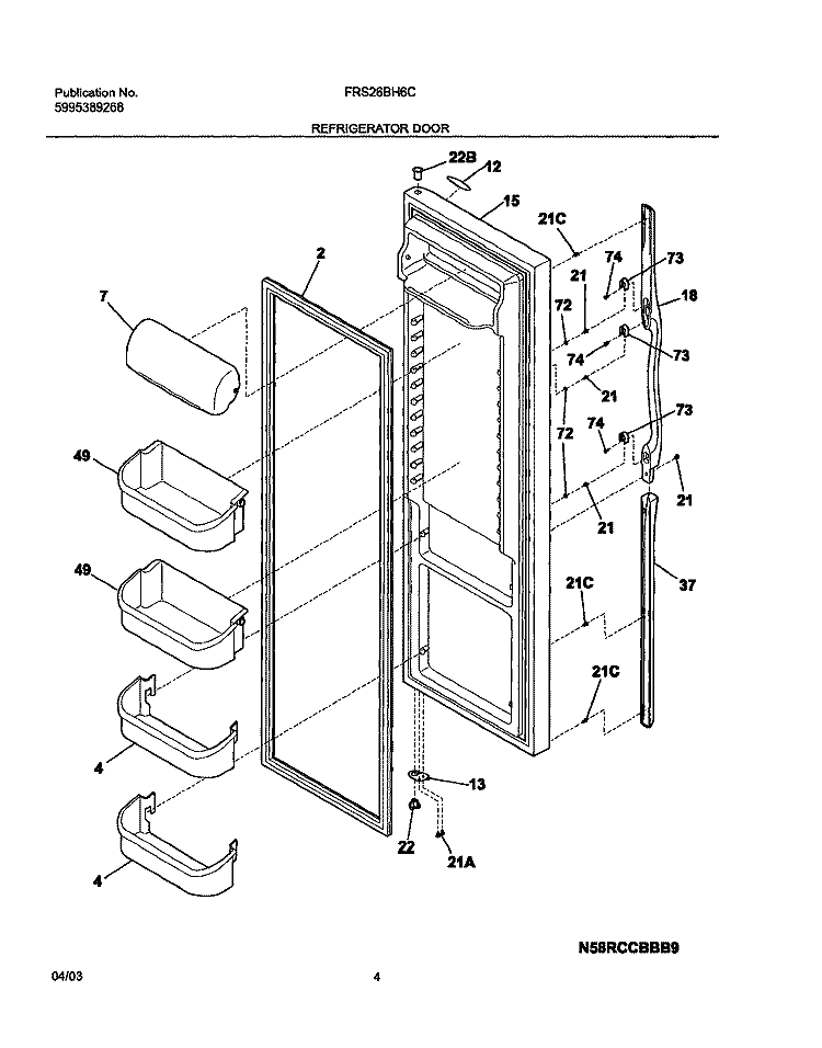 REFRIGERATOR DOOR Diagram and Parts List for FRS26BH6CB0  Frigidaire Refrigerator