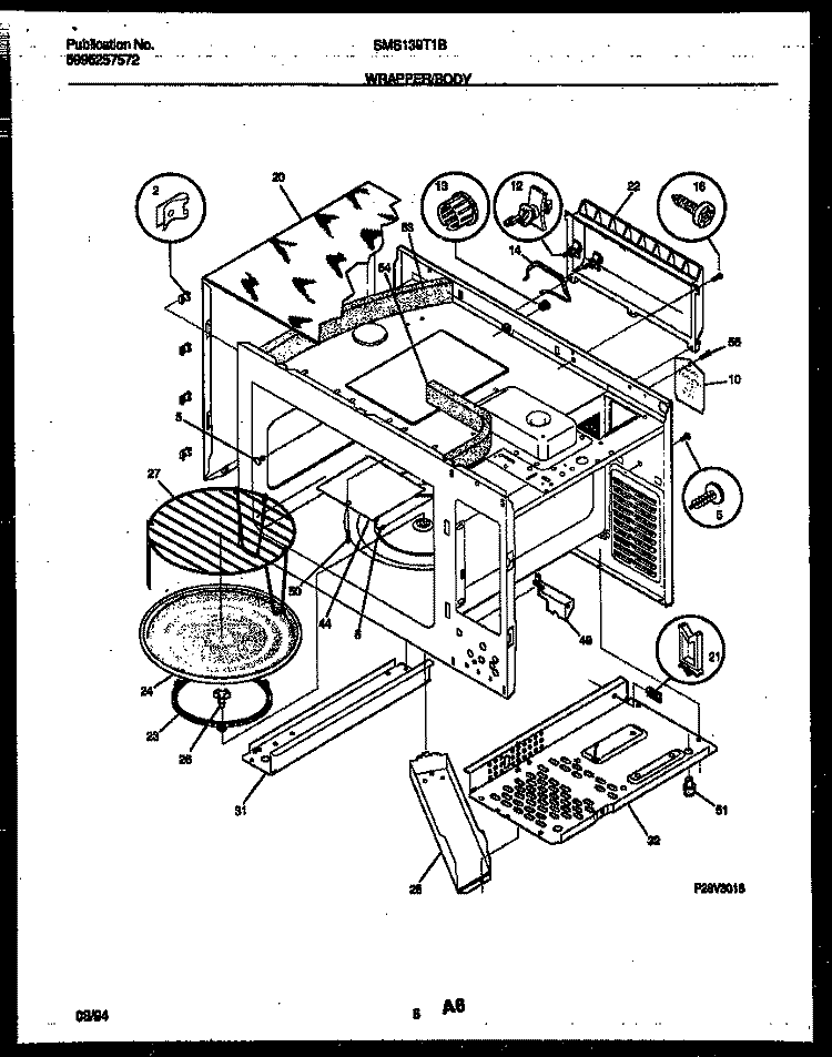 WRAPPER AND BODY PARTS Diagram and Parts List for SMS139T1B  Tappan Microwave