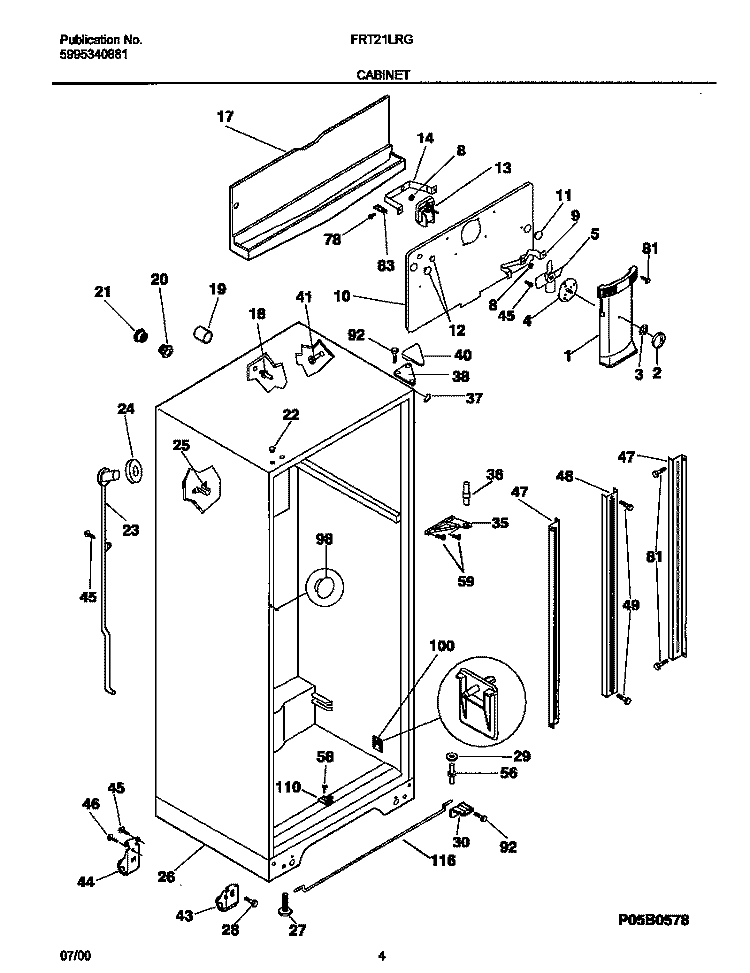 CABINET Diagram and Parts List for FRT21LRGD6  Frigidaire Refrigerator