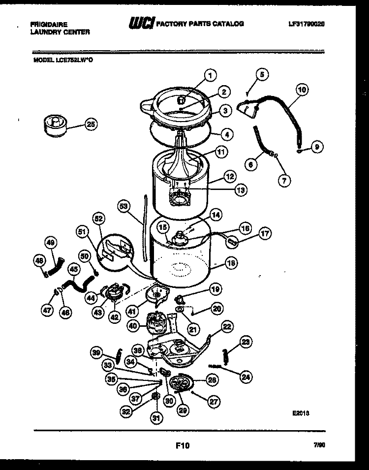 TUB DETAIL Diagram and Parts List for LCE752LW0  Frigidaire Washer Dryer Combo
