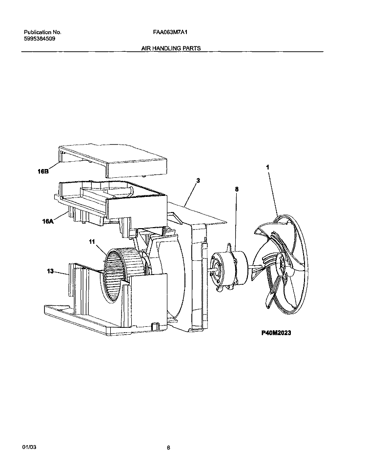 AIR HANDLING PARTS Diagram and Parts List for FAA063M7A1  Frigidaire Air Conditioner