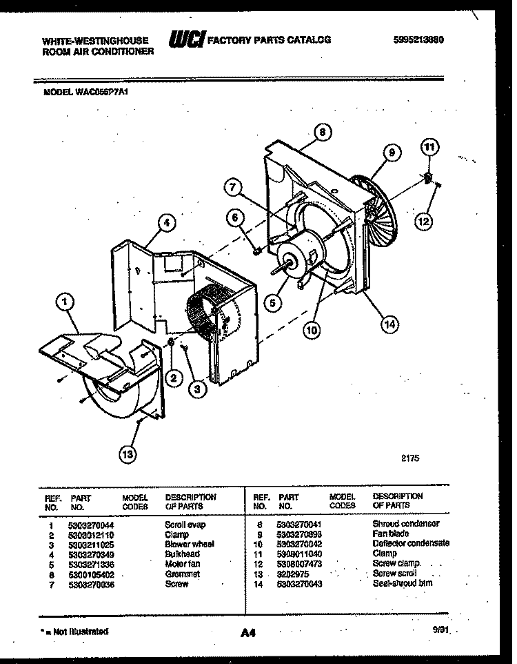 AIR HANDLING PARTS Diagram and Parts List for WAC056P7A1  Frigidaire Air Conditioner
