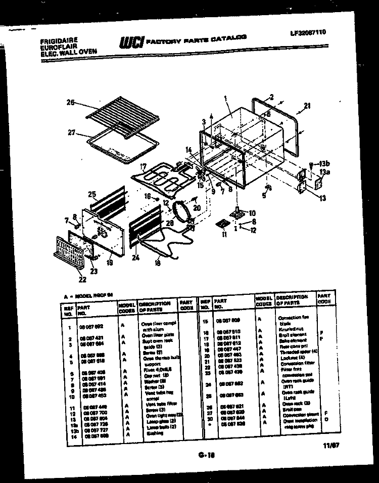 BODY PARTS Diagram and Parts List for RGCF94EK  Frigidaire Wall Oven