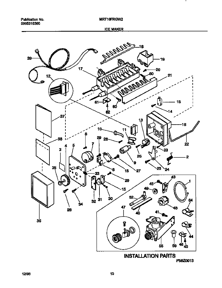 ICE MAKER Diagram and Parts List for MRT16FRGW2  Frigidaire Refrigerator