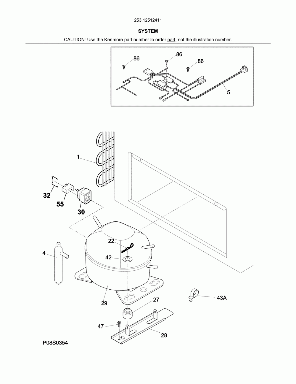 System Diagram and Parts List for 25312512411  Kenmore Freezer