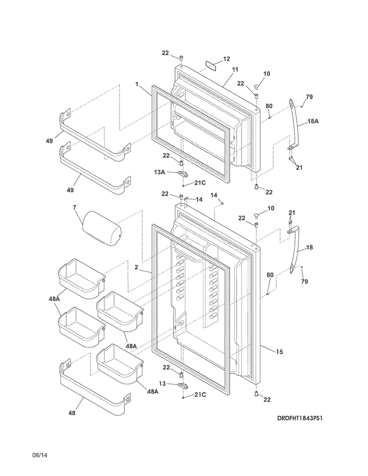Doors Diagram and Parts List for DFHT1843PS4  Frigidaire Refrigerator