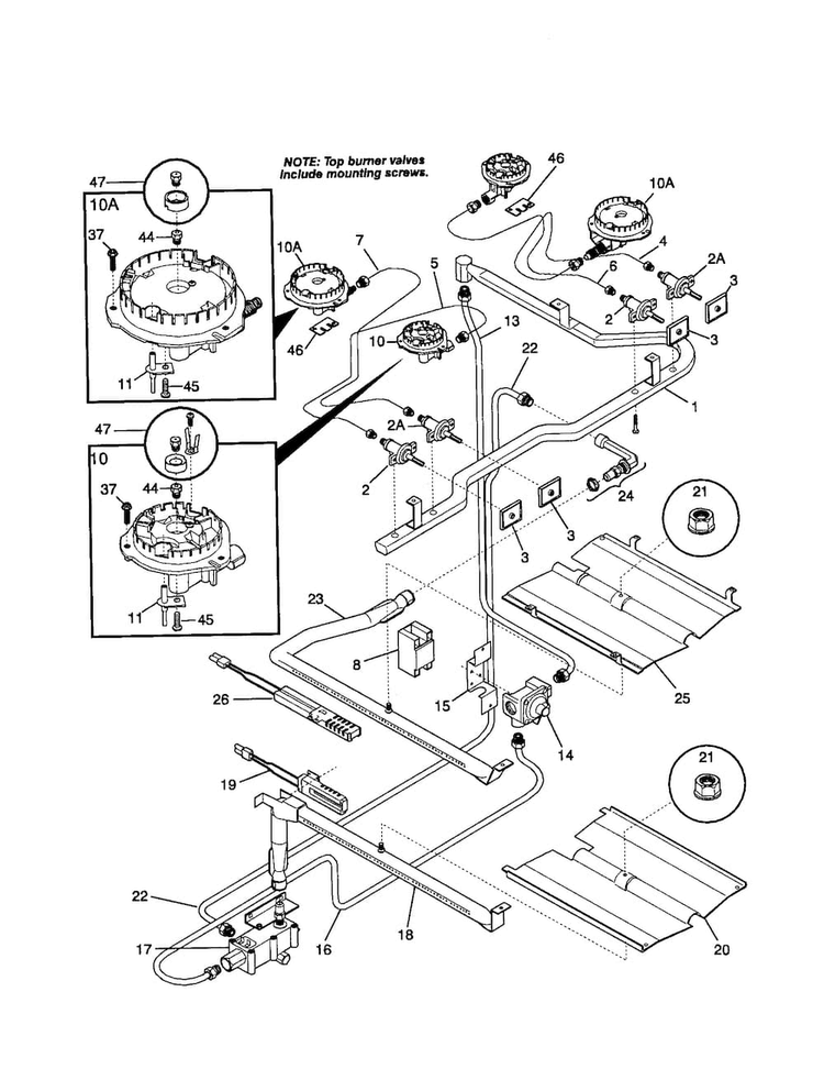 Burner Diagram and Parts List for FGF379WECP  Frigidaire Range