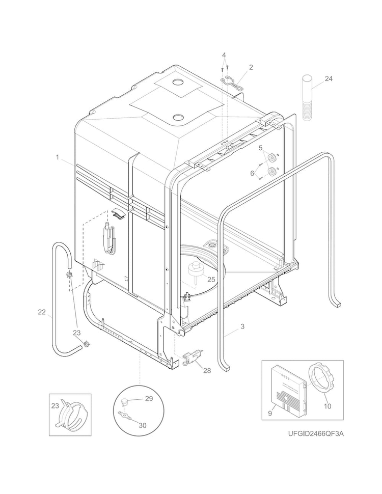 Tub Diagram and Parts List for FGID2466QB3A  Frigidaire Dishwasher