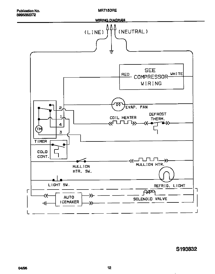 WIRING DIAGRAM Diagram and Parts List for MRT15DRED0  Frigidaire Refrigerator