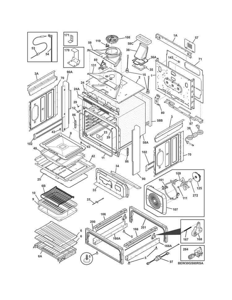Body Diagram and Parts List for EW30GS80RSA  Electrolux Range