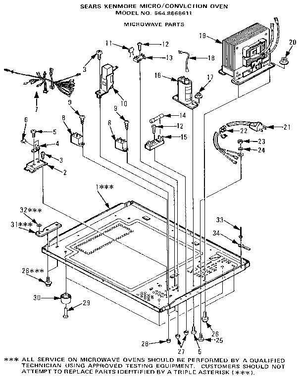 Microwave Diagram and Parts List for 5648668611  Kenmore Microwave