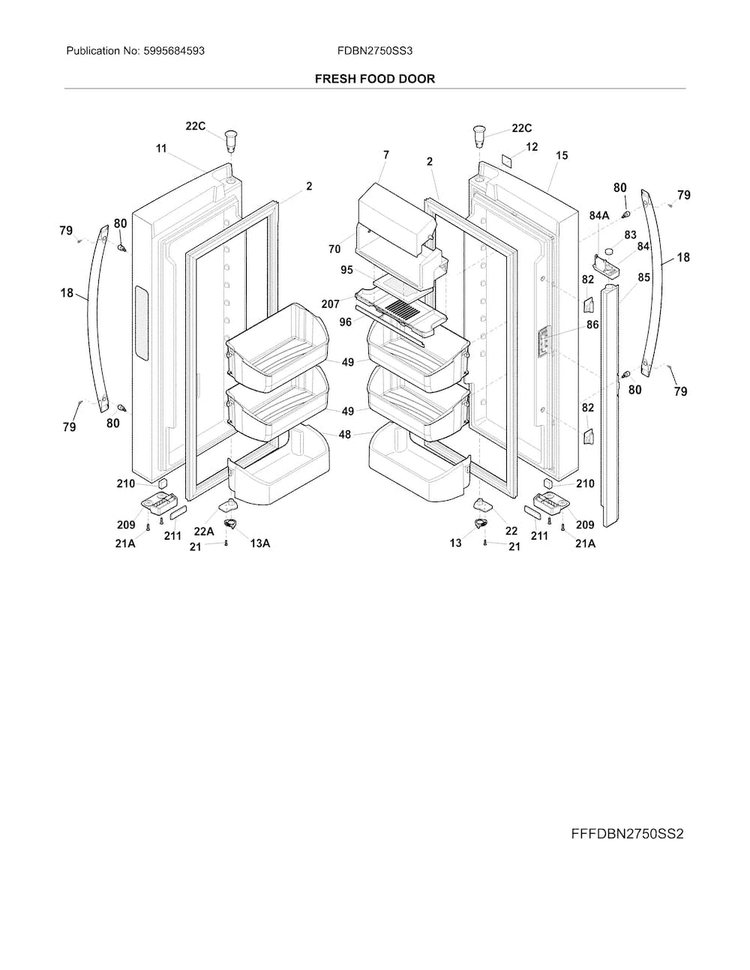 Fresh Food Door Diagram and Parts List for FDBN2750SS3  Frigidaire Refrigerator