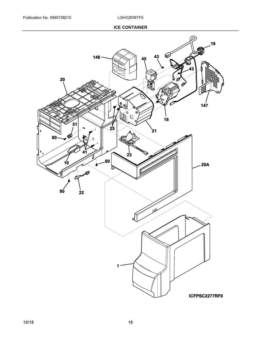 Ice Container Diagram and Parts List for LGHX2636TF5  Frigidaire Refrigerator