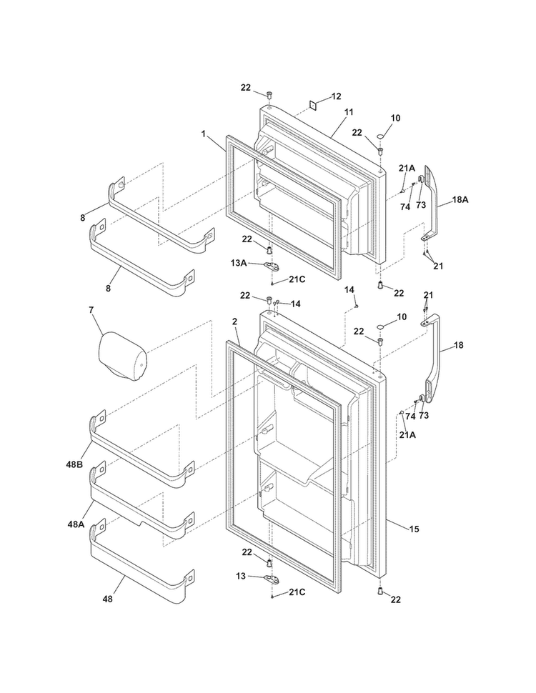 Doors Diagram and Parts List for 25362924013  Kenmore Refrigerator