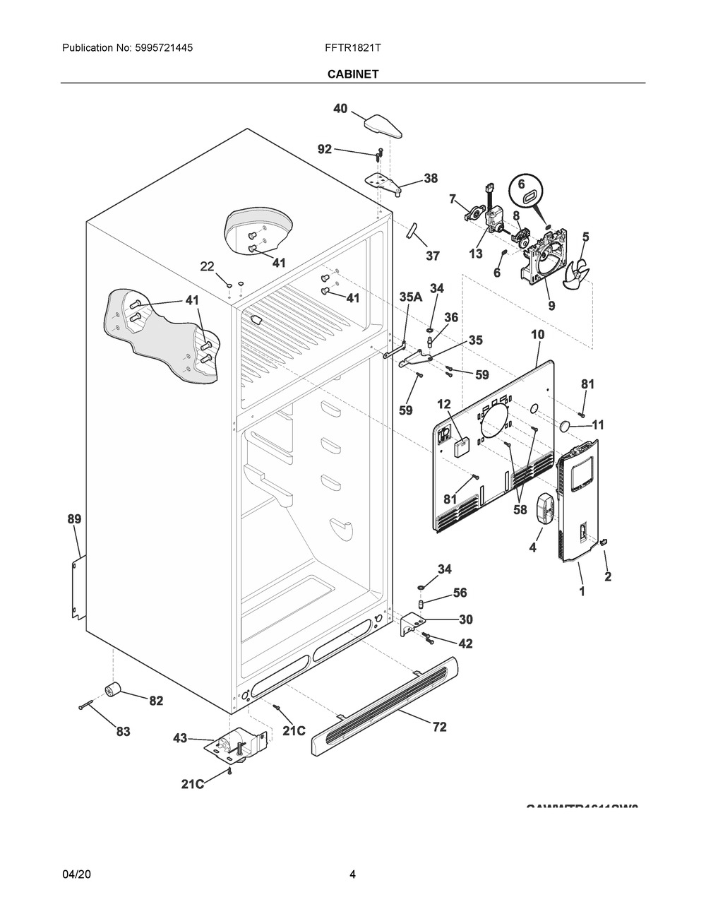 Cabinet Diagram and Parts List for FFTR1821TD8  Frigidaire Refrigerator