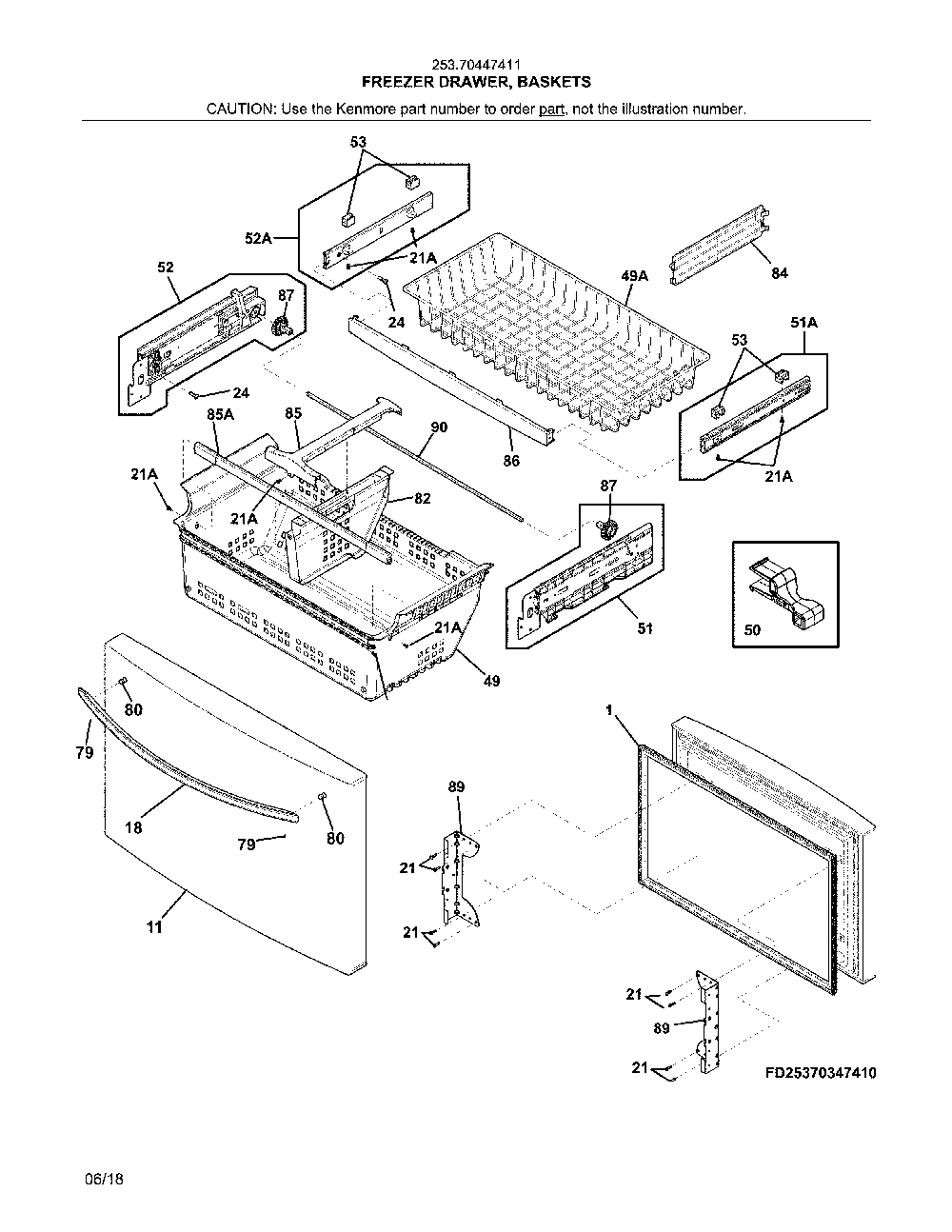 Freezer door Diagram and Parts List for 25370447411  Kenmore Refrigerator
