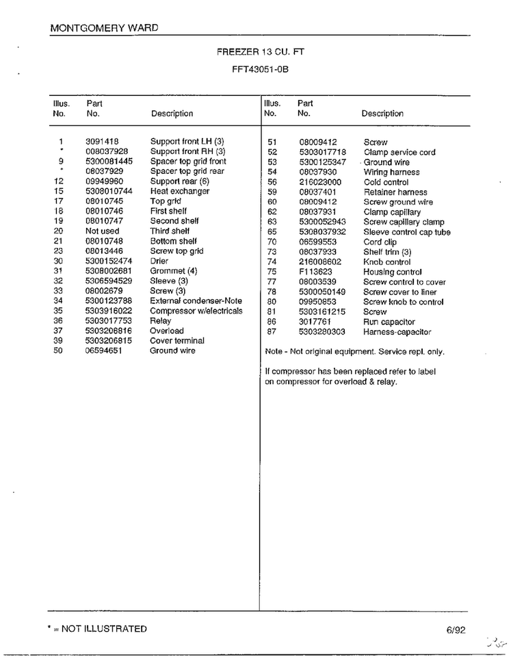 Freezer 13 Cubic Feet Page 6 Diagram and Parts List for 43051-0B  Frigidaire Freezer