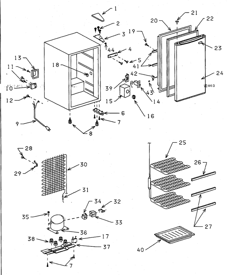 Refrigerater Diagram and Parts List for 56421501101  Kenmore Refrigerator