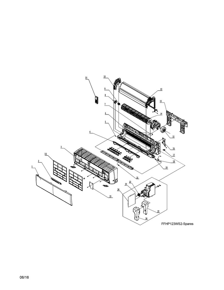 Recommended Spare Parts Diagram and Parts List for FFHP123WS20  Frigidaire Air Conditioner