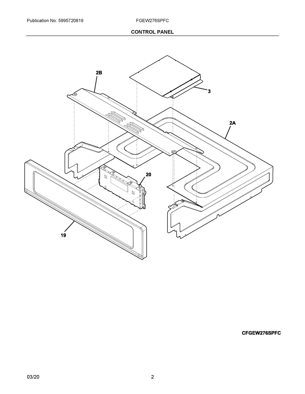 Control Panel Diagram and Parts List for FGEW276SPFC  Frigidaire Range