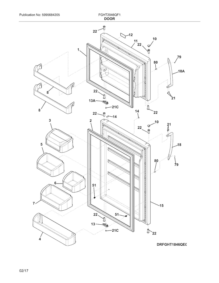 Door Diagram and Parts List for FGHT2046QF1  Frigidaire Refrigerator