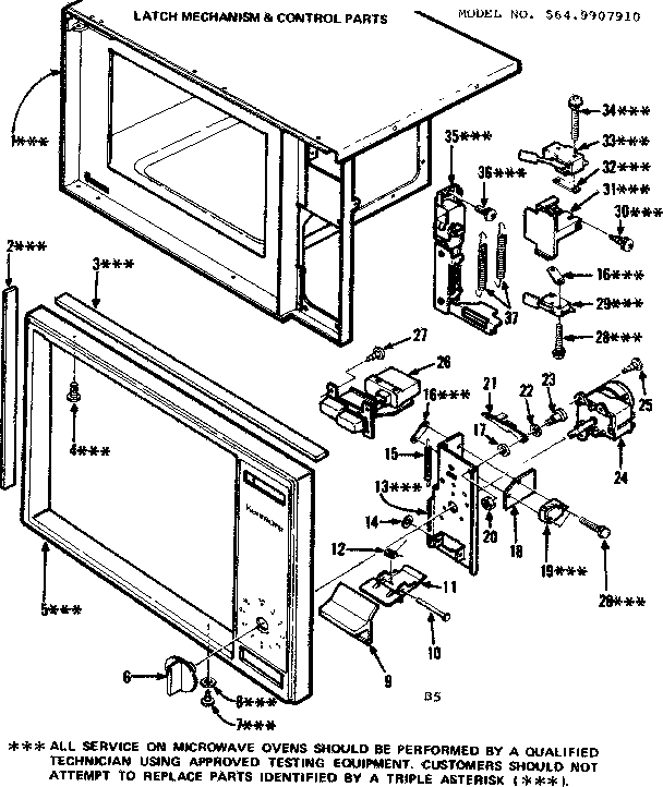 Latch Mechanism & Control Parts Diagram and Parts List for 5649907910  Kenmore Microwave