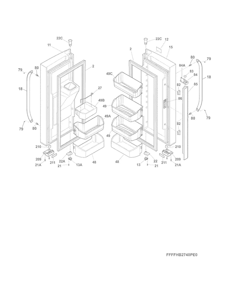 Fresh Food Door Diagram and Parts List for FFHB2740PE2  Frigidaire Refrigerator