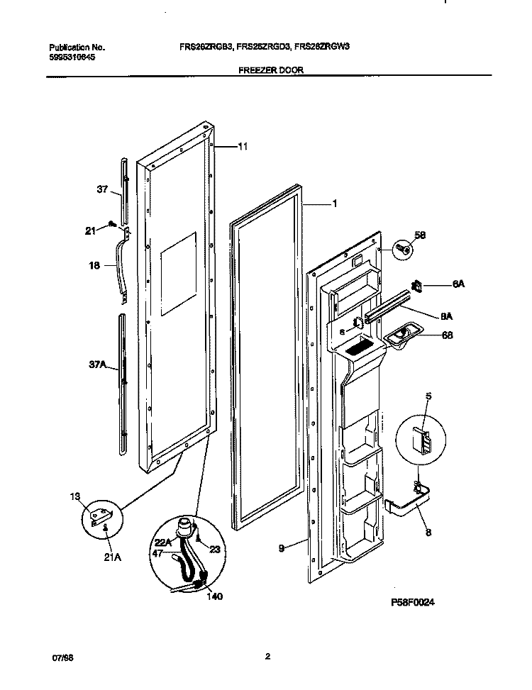 FREEZER DOOR Diagram and Parts List for FRS26ZRGW3  Frigidaire Refrigerator