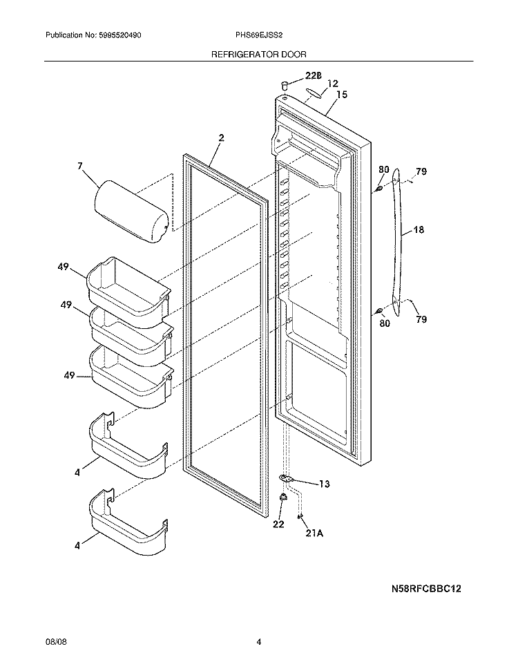 REFRIGERATOR DOOR Diagram and Parts List for PHS69EJSS2  Frigidaire Refrigerator