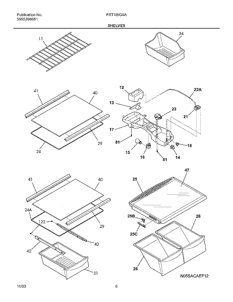 SHELVES Diagram and Parts List for FRT18IG4AZ8  Frigidaire Refrigerator