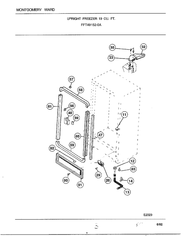 Upright Freezer 19 Cu. Ft. Page 3 Diagram and Parts List for 49152-0A  Frigidaire Freezer