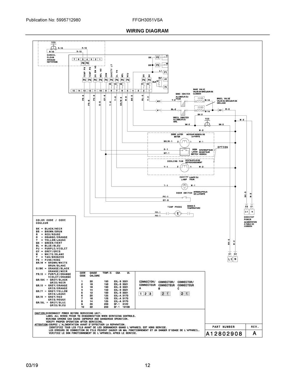 Wiring Diagram Diagram and Parts List for FFGH3051VSA  Frigidaire Range