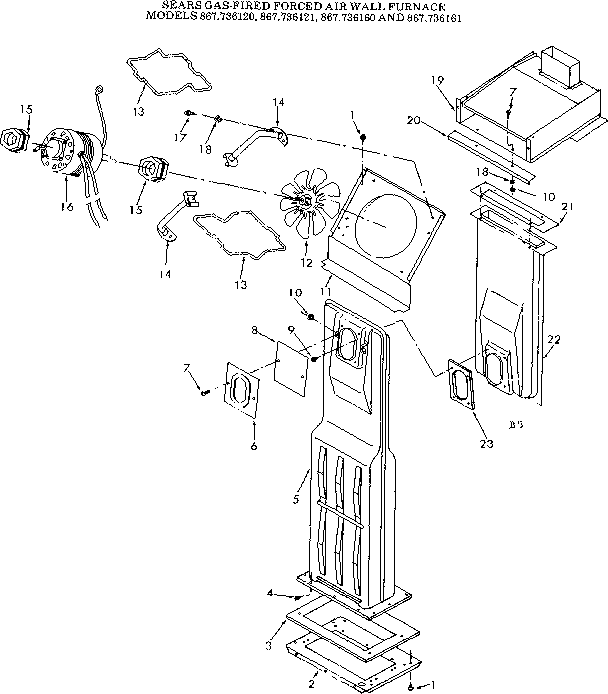 Combustion chamber Diagram and Parts List for 867736121  Frigidaire Furnace