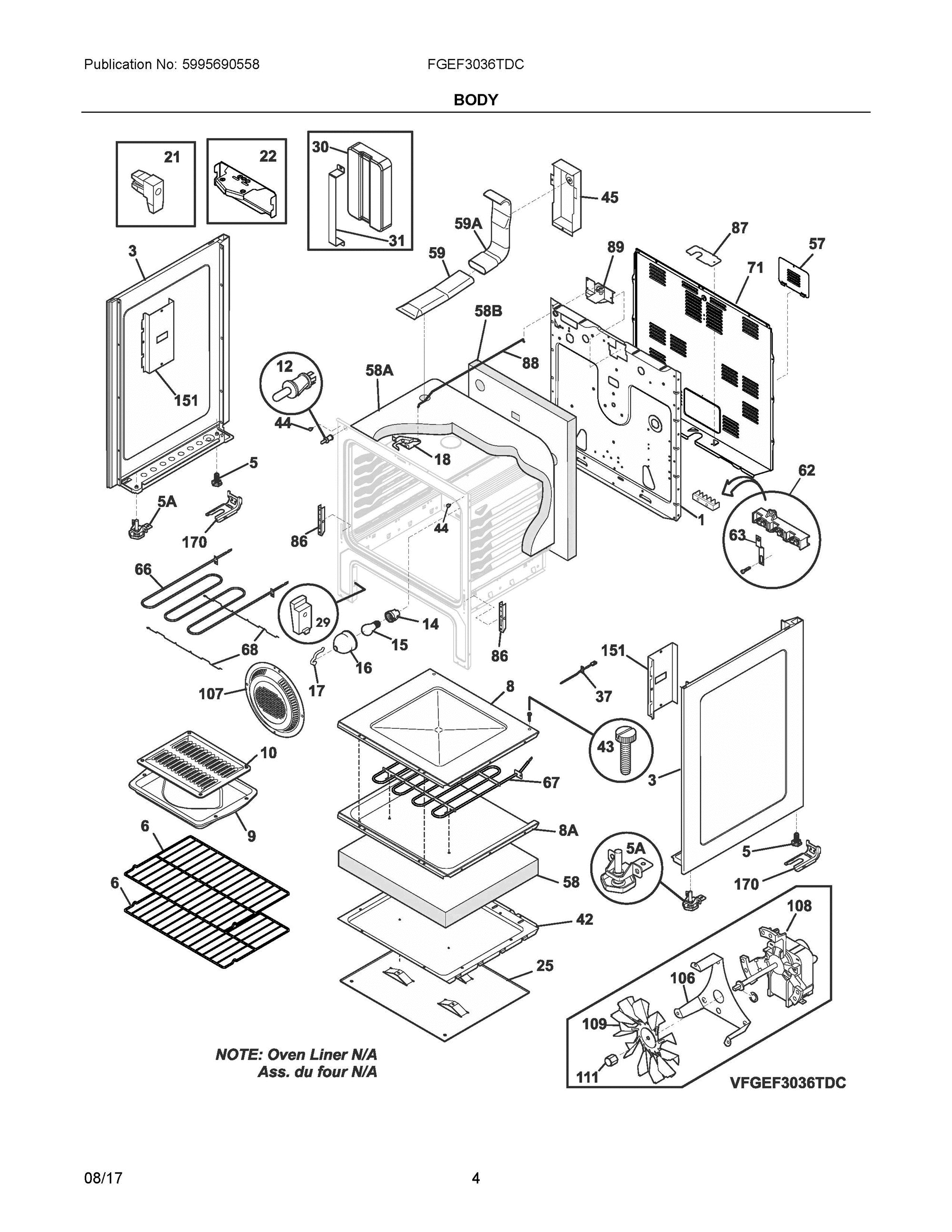 03 - BODY Diagram and Parts List for FGEF3036TDC  Frigidaire Range