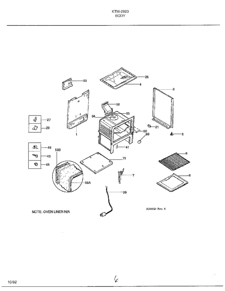 Body Diagram and Parts List for 2823  Frigidaire Range