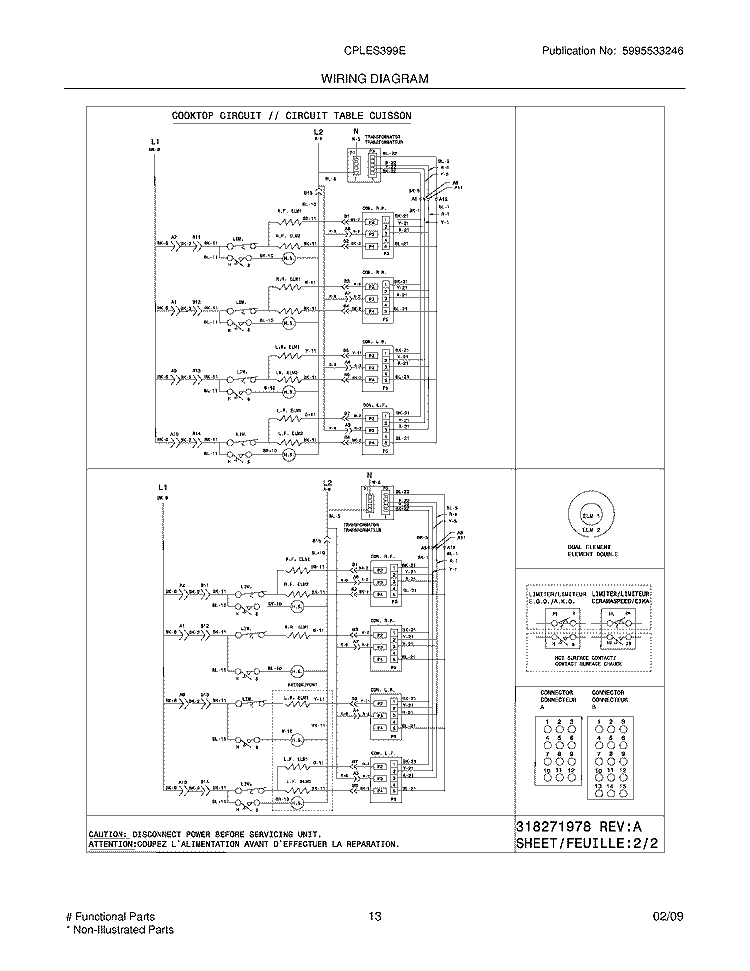 WIRING DIAGRAM Diagram and Parts List for CPLES399ECA  Frigidaire Wall Oven